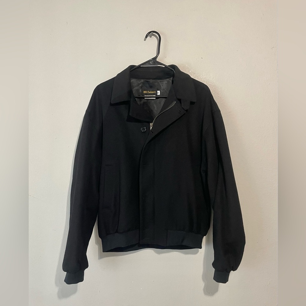 Majer Jacket Mens M Black 100% Cashmere Urban Bomber Zip Front Made USA EUC Vtg